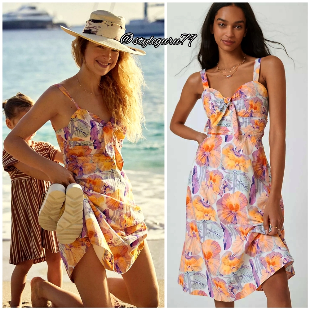 Anthropologie, Cecilia Pettersson Tie-Front Floral Print Midi Dress